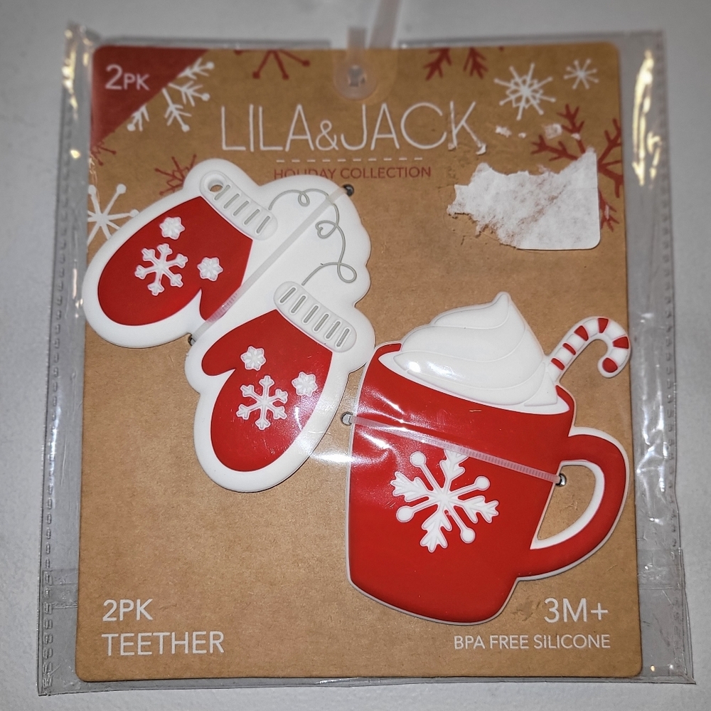 🆕️ Lila & Jack Holiday Collection Mittens Hot Cocoa Silicone Teethers BPA Free